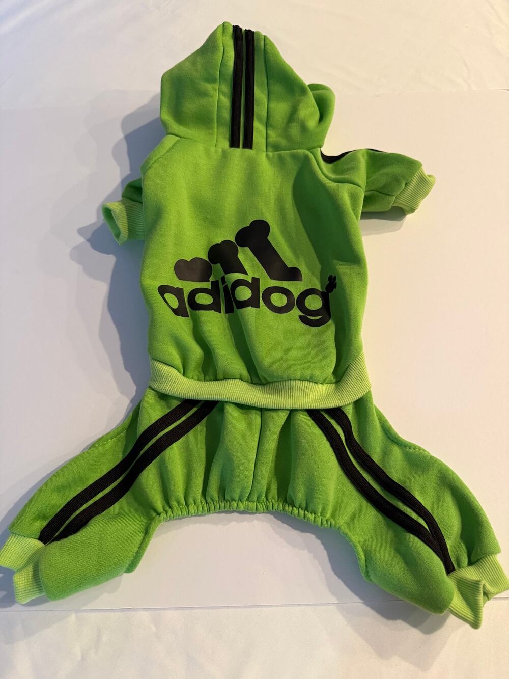 Adidog Lime Green Tracksuit Pet Jumpsuit - Fits 12-14 lbs